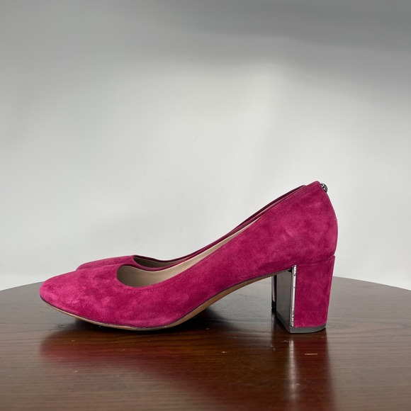 Donald Pliner Corin Pumps Shoes Women's 10M Pink Suede Slip On Block Heel Career - Picture 1 of 16